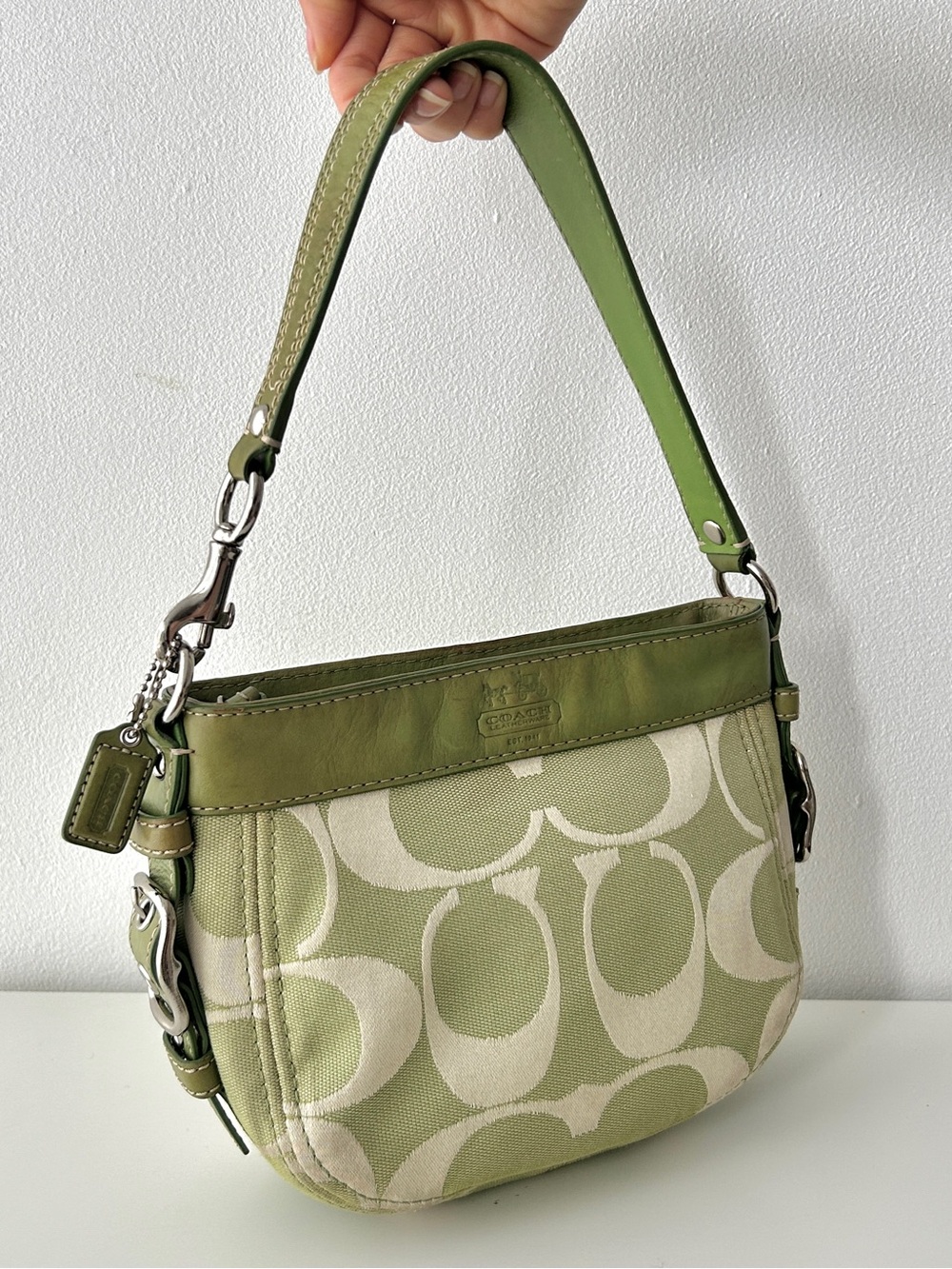 SOLD Coach Zoe Boho Green Signature Canvas Shoulder Bag